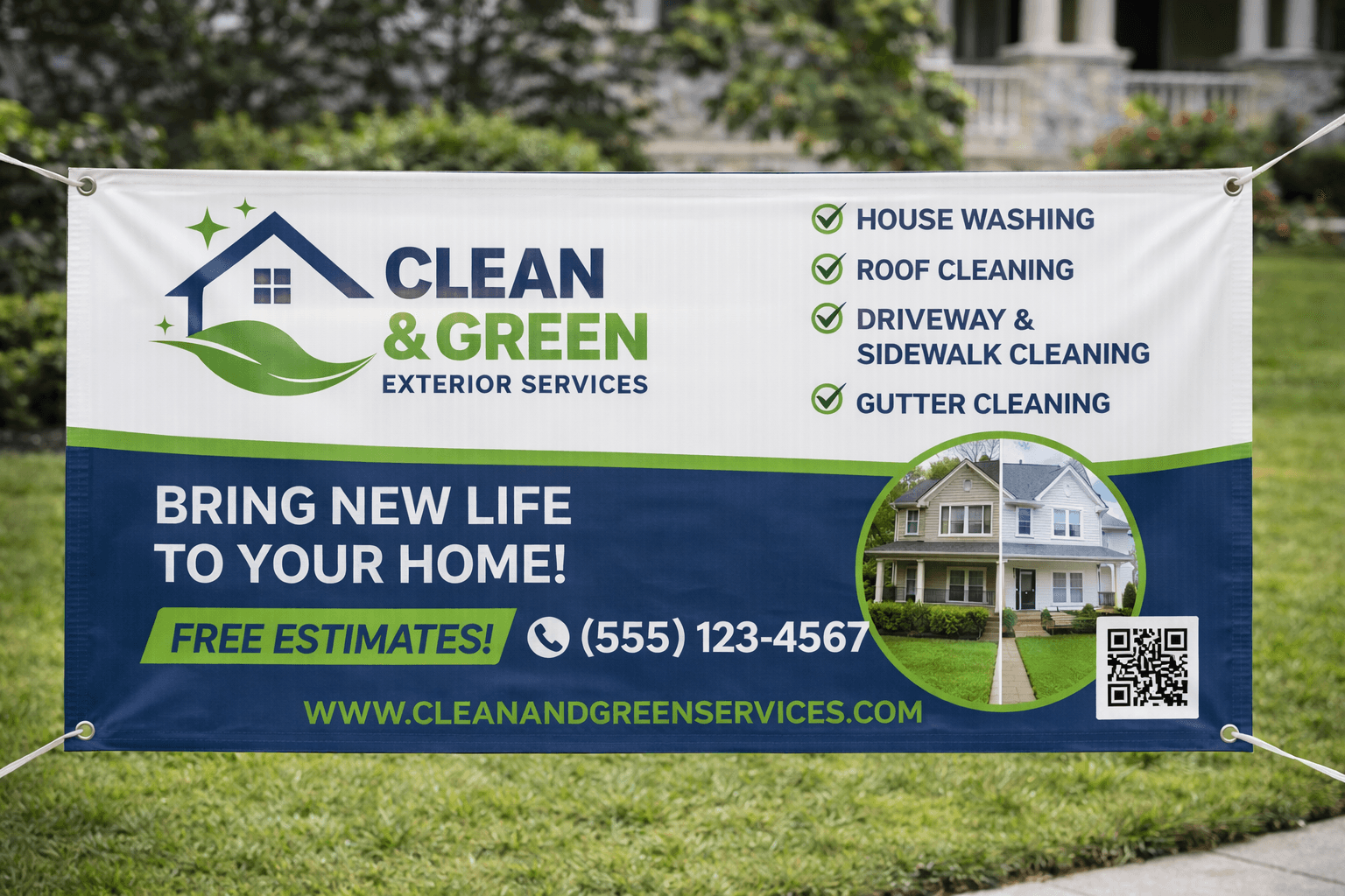 Custom printed banner displayed outdoors