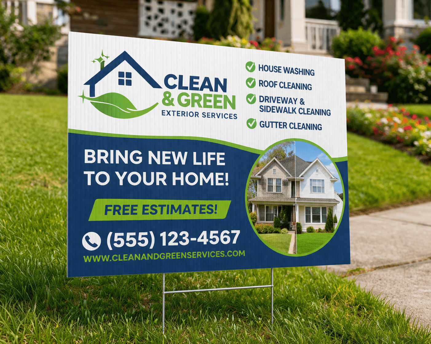 Custom printed yard sign displayed outdoors