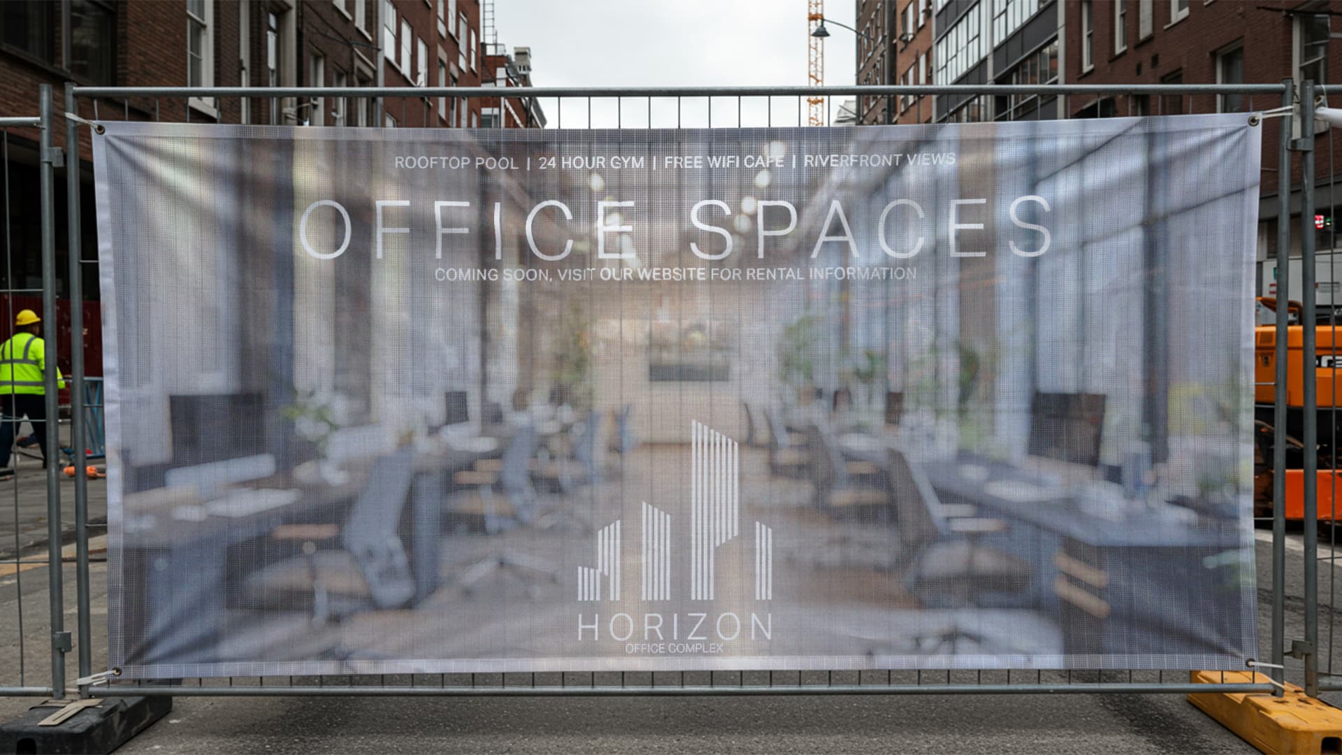 Custom mesh banner displayed on a fence