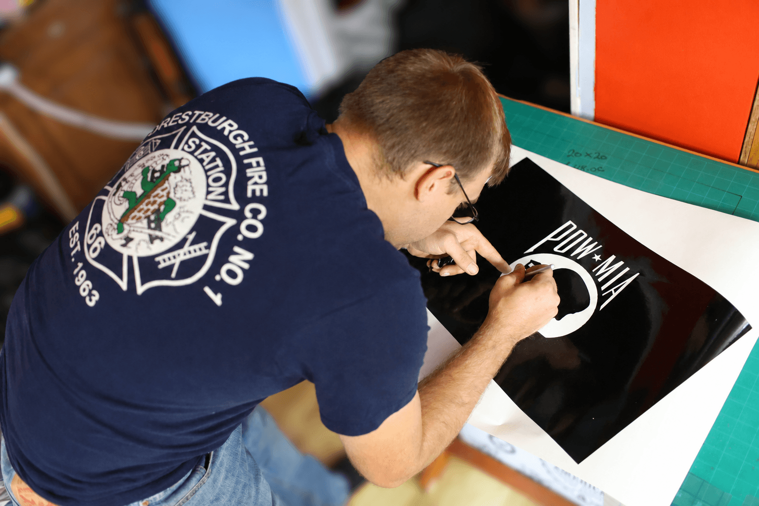 Pow mia vinyl weeding blurred