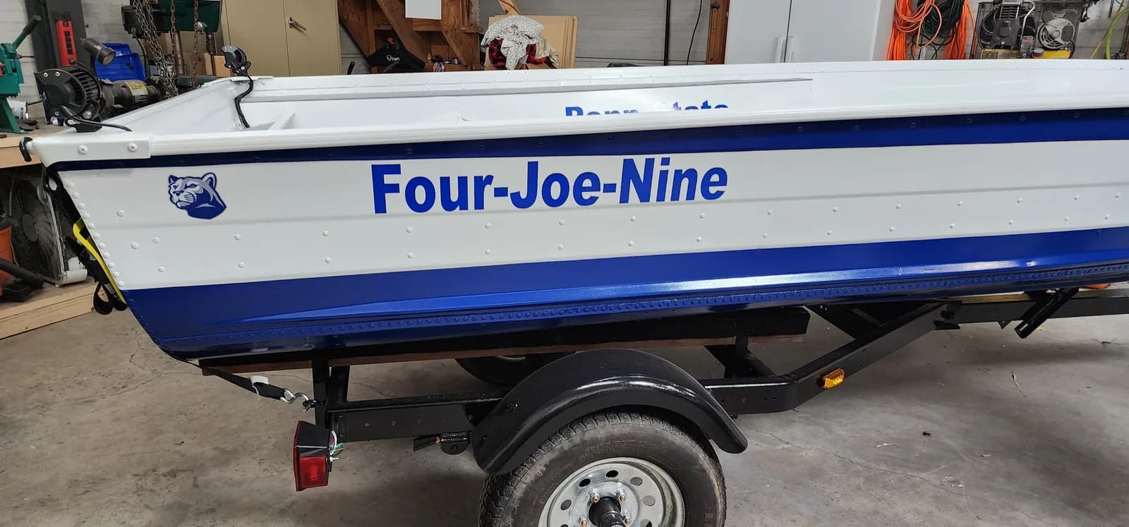 Boat with finished custom name lettering