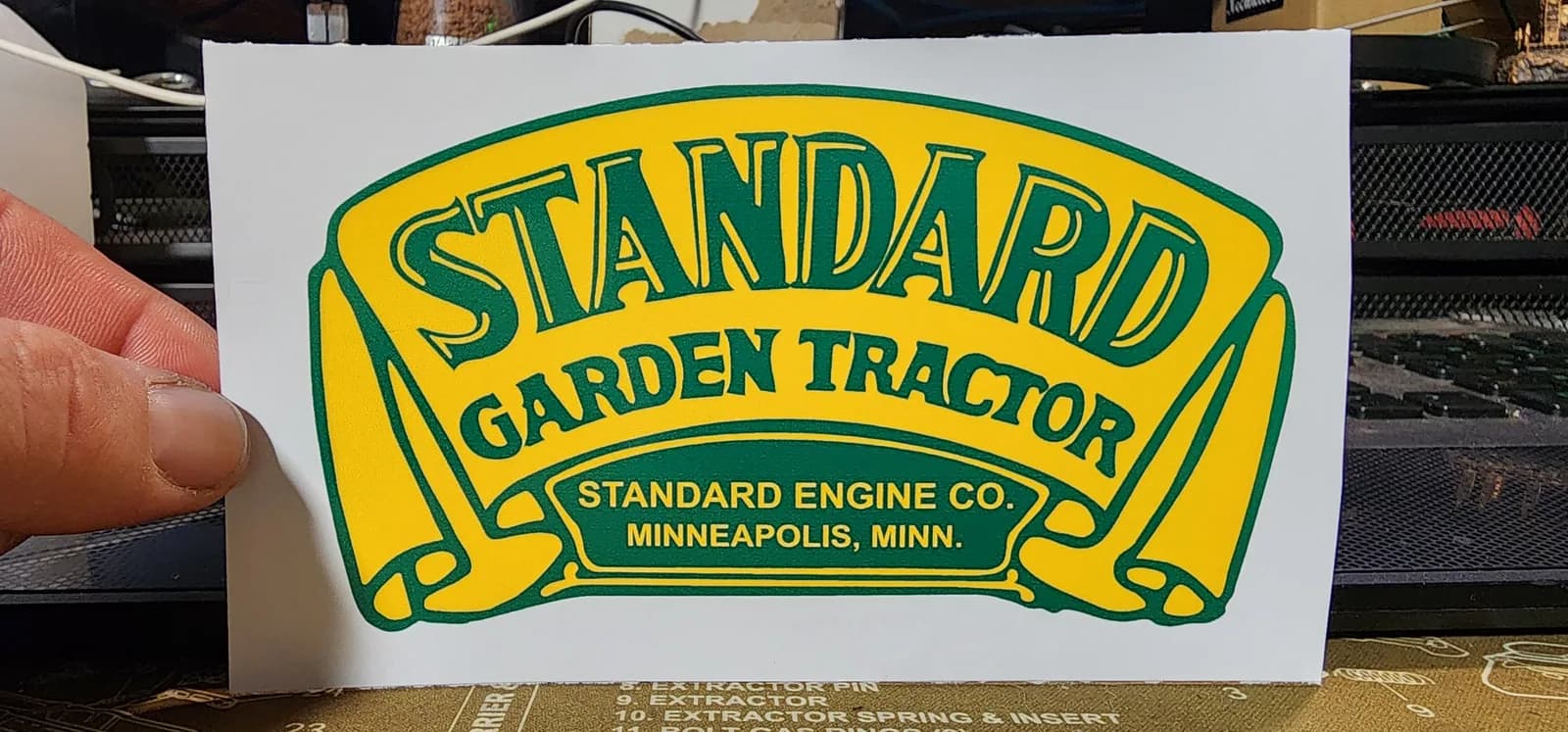 Equipment with a finished custom branding decal