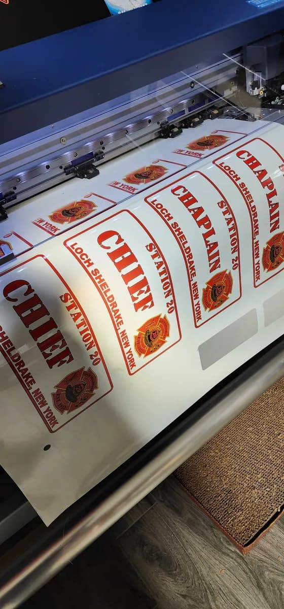 Fire company decals being produced on the shop printer