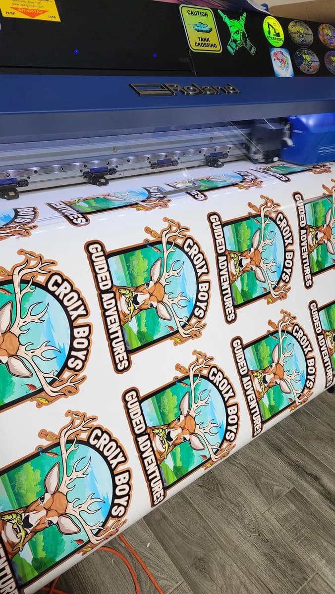 Full-color decal sheets being printed in the Devil Decals shop
