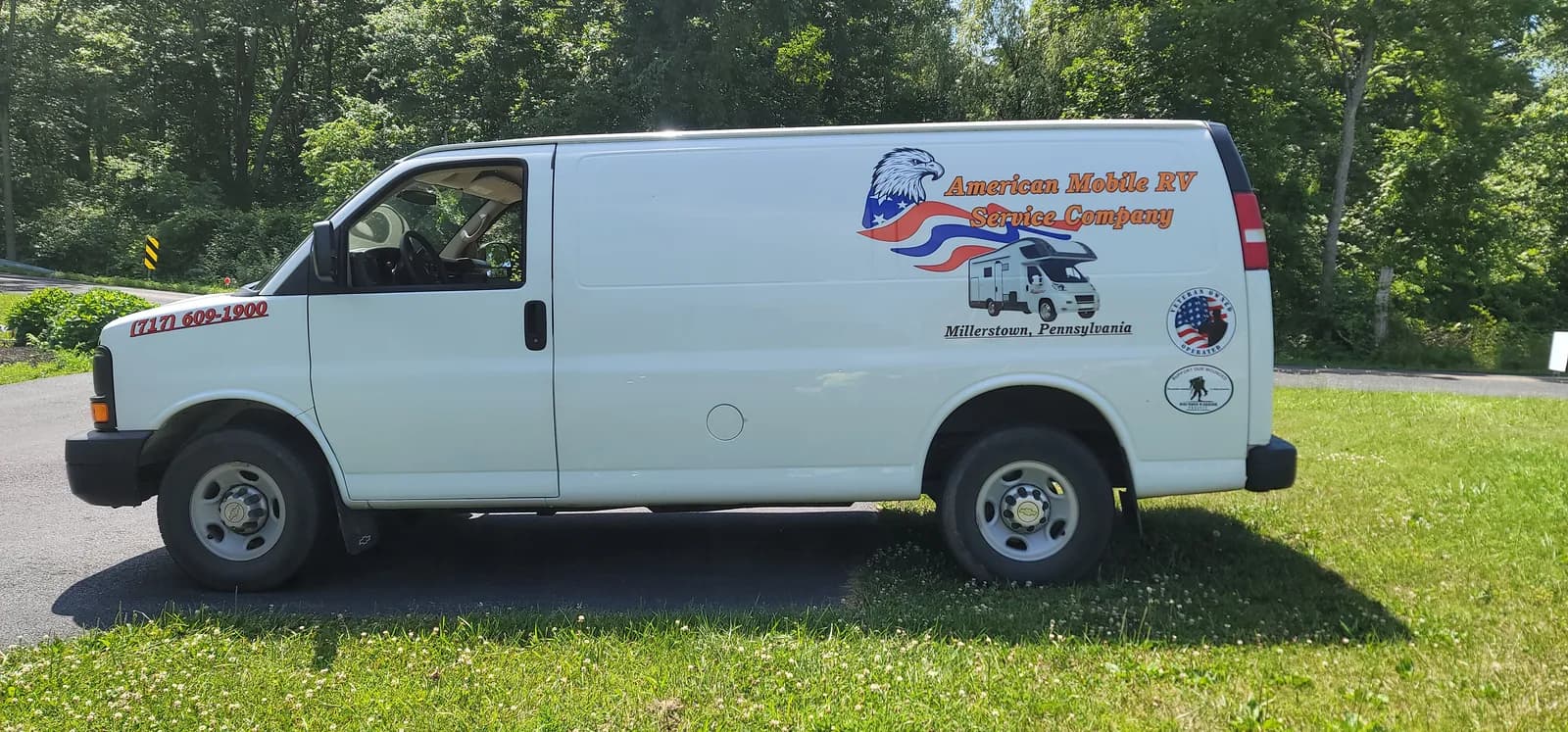 Service van with finished commercial side graphics