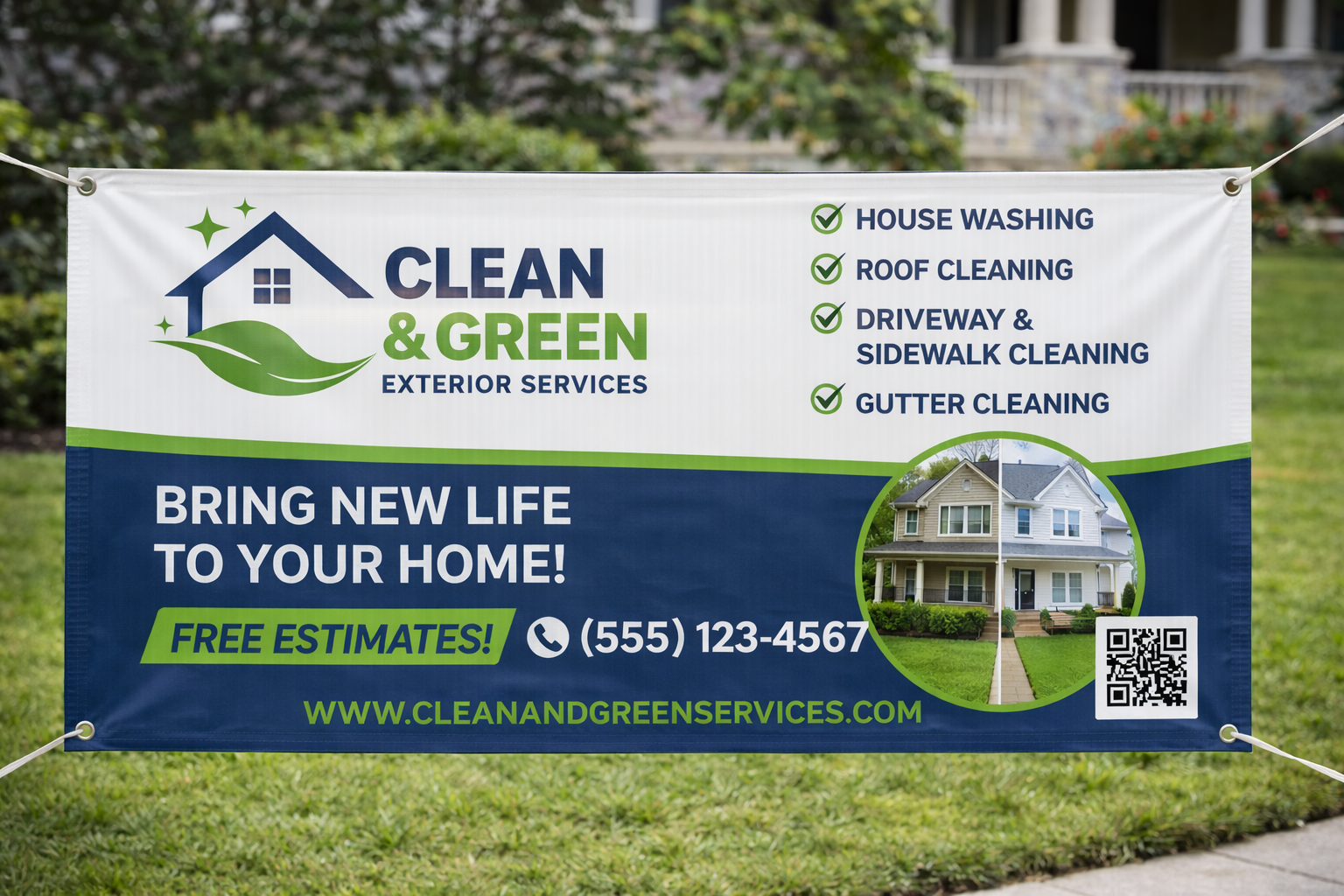 Custom printed banner displayed outdoors